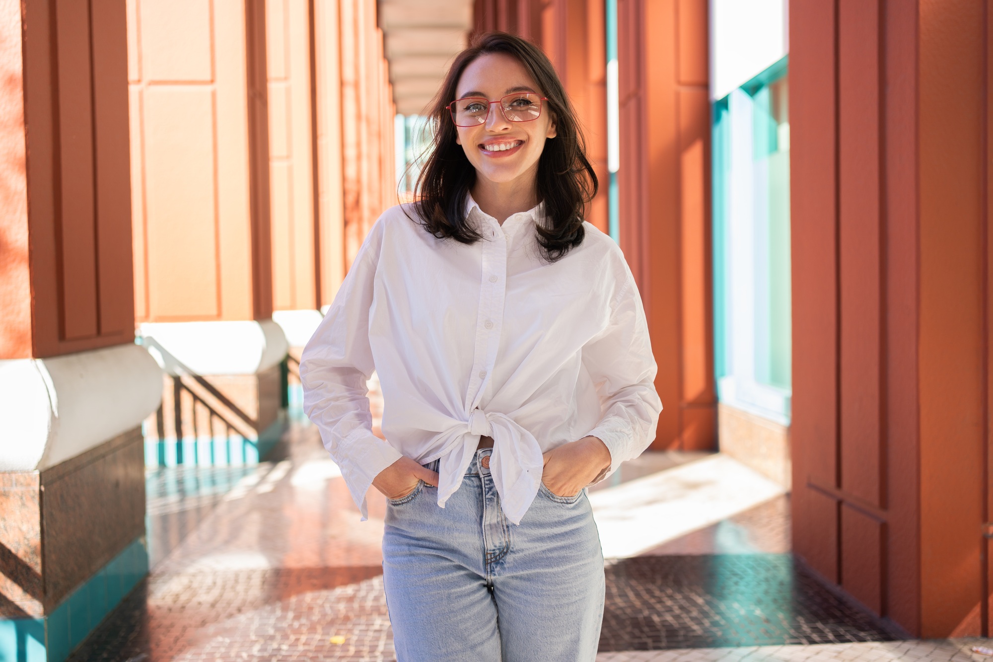 Successful smiling business woman wearing eyeglasses